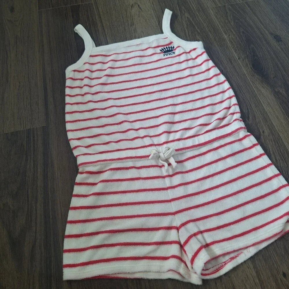 💙 Juicy Couture Girls Soft Romper Size L Girly Striped Beach Summer Fun Outfit